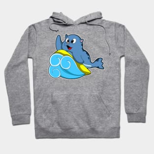 Seal at Surfing with Surfboard Hoodie